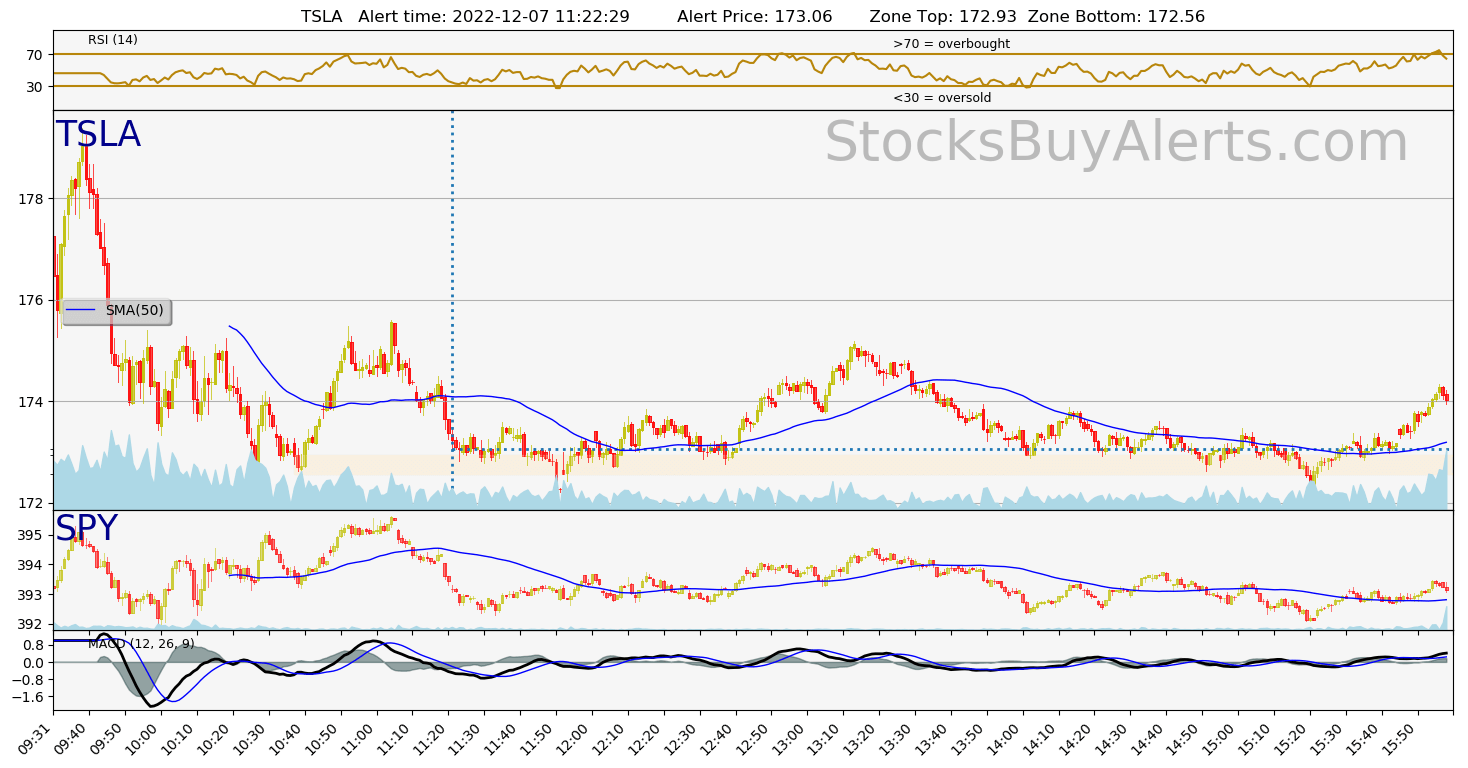 Day Trading Alert TSLAon Wednesday, December 07, 2022