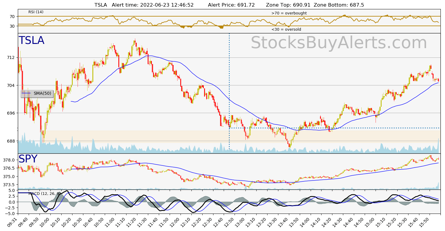 Day Trading Alert TSLAon Thursday, June 23, 2022
