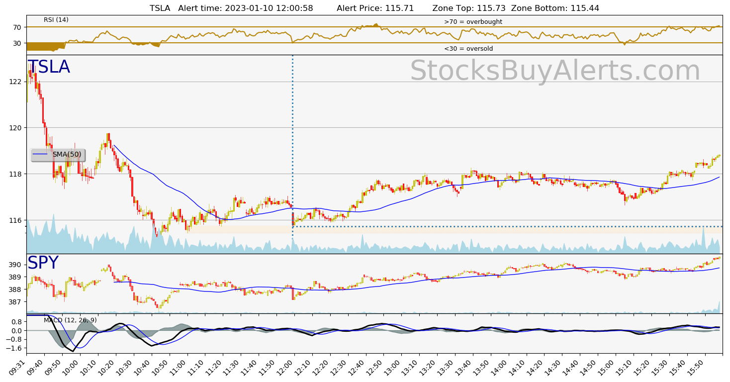 Day Trading Alert TSLAon Tuesday, January 10, 2023