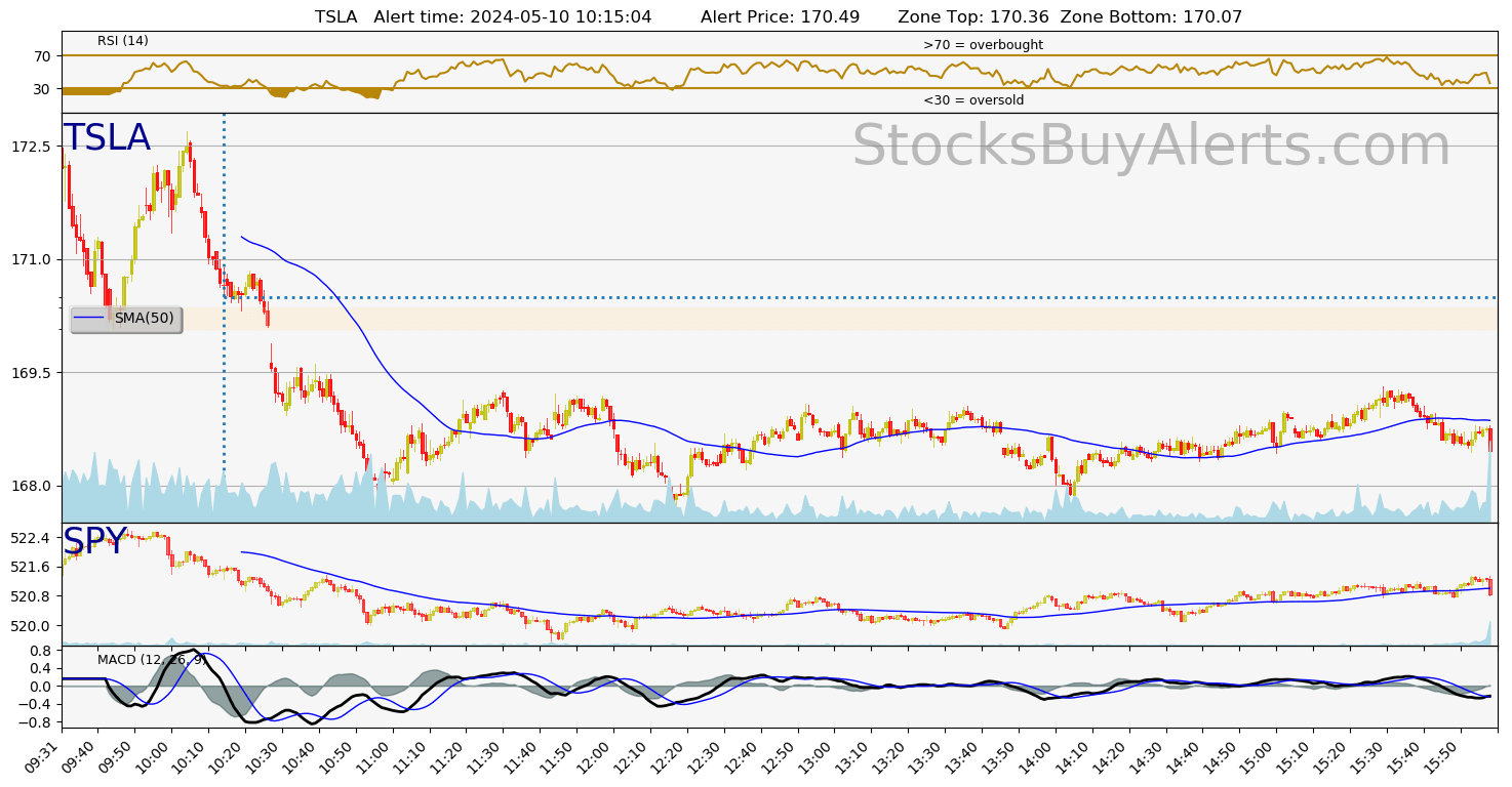 Day Trading Alert TSLAon Friday, May 10, 2024